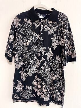 VTG Hawaiian Heritage Allan James Mens Polo Shirt M Black Hula Dancers Cotton